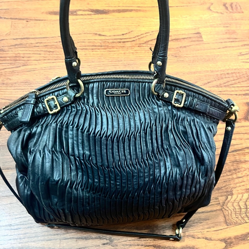 Coach Black Gathered Leather  2-Way Bag Pre-loved